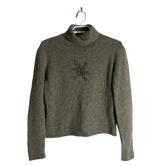 Togo Women's Gray Embellished Snowflake Turtleneck Sweater Sz M - Picture 1 of 4